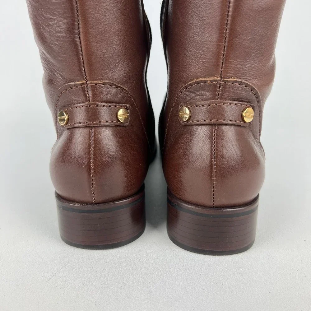 Talbots Womens Brown Leather Tall Over the Knee Boots Wool Cuff OTK size 6